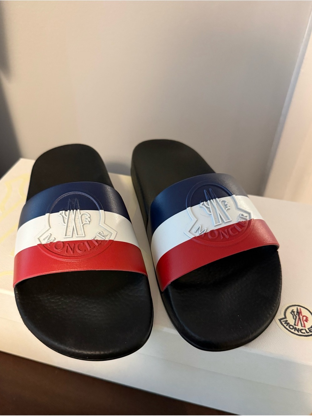 Moncler Bright Navy Logo Slide Sandals